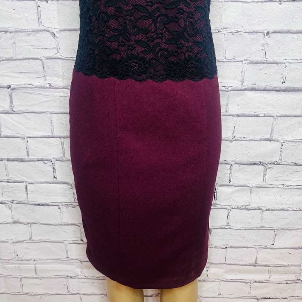 G.I.L.I. Womens Burgundy Black Lace Waist Detail Sheath Dress Size 8 - Picture 2 of 7